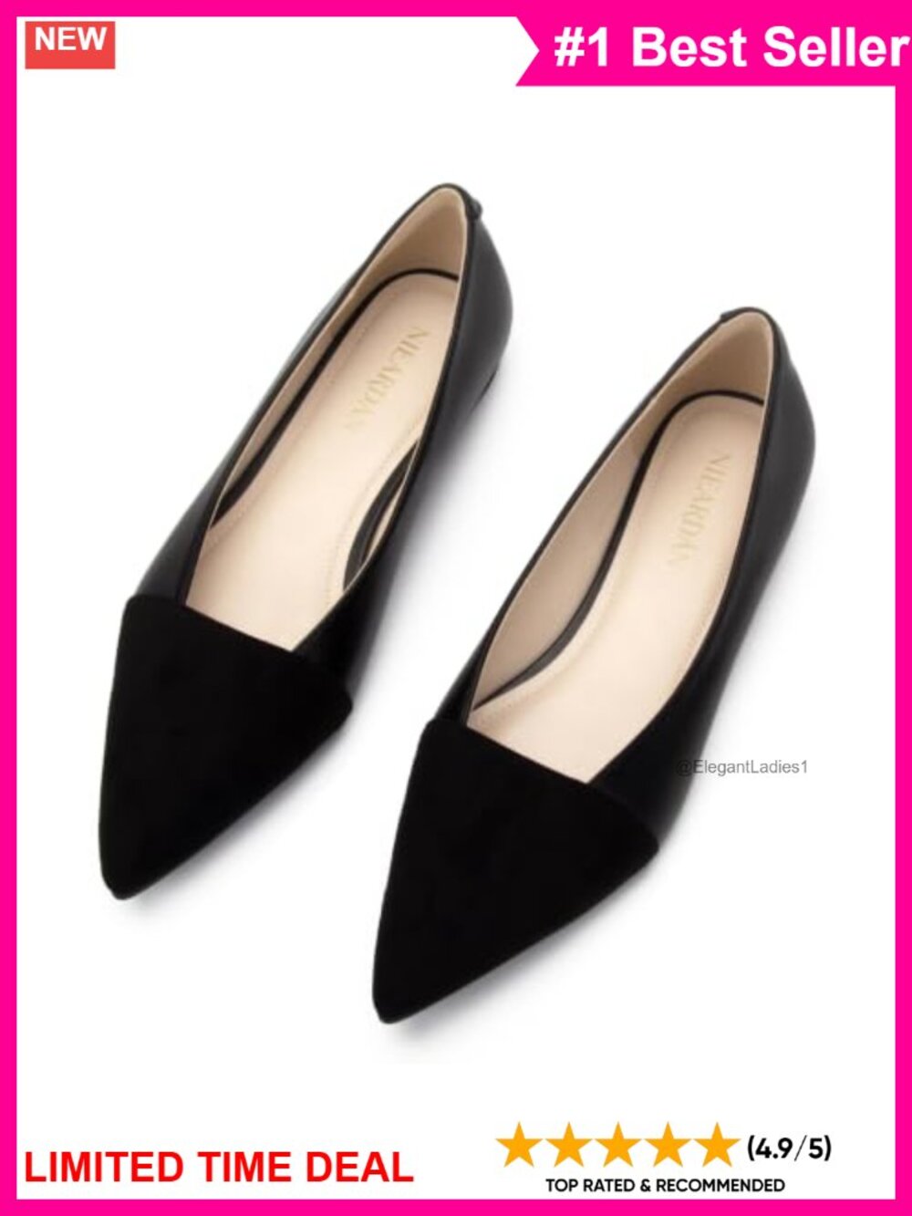 Mary Jane Pointed Toe Faux Leather Ballet Flats Lightweight Slip On Shoes